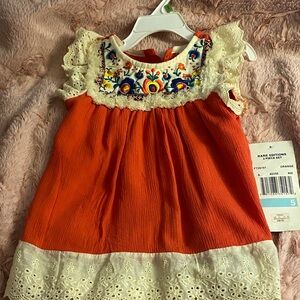 Rare Editions Orange and Cream Floral Dress
